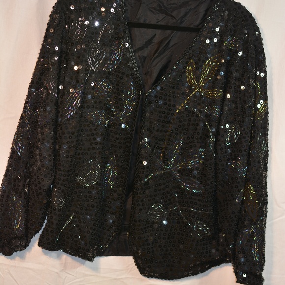 Beaded Sequinned Black Jacket SZ L - Picture 4 of 5